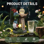 Solar Gnome Statue with Glowing Globe Light,Weatherproof Resin Garden Figurine Decor Auto On/Off - for Patio,Yard & Housewarming Gift (Reminder: IT is NOT A Real Fountain)