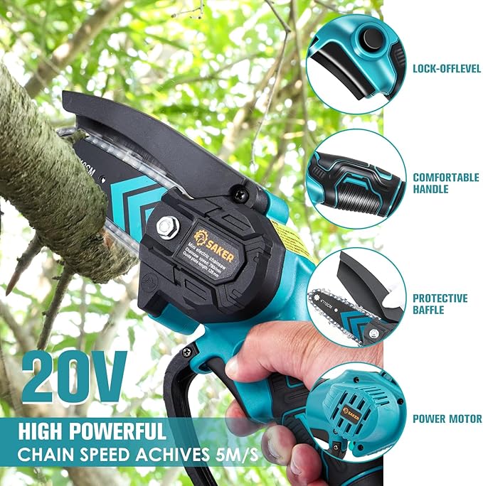 Saker Mini Chainsaw,Portable Electric Chainsaws Cordless,Small Handheld Chain Saw Pruning Shears Chain Saws for Tree Branches,Christmas Gifts for for Men Dad Husband Women,Courtyard and Garden