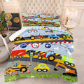 Tailor Shop Construction Vehicle Truck Comforter Set King Size，Cartoon Excavator Bedding Sets Comforter Cover for Boys Childs Kids Teens ，Tractor Mixer Room Decor with 1 Comforter 2 Pillowcases