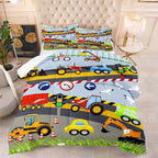 Tailor Shop Construction Vehicle Truck Comforter Set Queen Size，Cartoon Excavator Bedding Sets Comforter Cover for Boys Childs Kids Teens ，Tractor Mixer Room Decor with 1 Comforter 2 Pillowcases