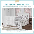 Cape Cod 5-in-1 Convertible Crib in White, Greenguard Gold Certified, 55x30x44.5 Inch (Pack of 1)