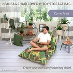 Butterfly Craze Bean Bag Chair Cover, Functional Toddler Toy Organizer, Fill with Stuffed Animals to Create a Jumbo, Comfy Floor Lounger for Boys or Girls, Stuffing Not Included, Camo