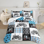 Axolotl Tractor Comforter Set Queen Size,Cartoon Truck Car Comforter Set for Boys,Farm Excavator Bedding Set with Old Tractor for Kids Boys Teens Adult All Season,1 Quilt 2 Pillowcases