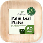 Chic Leaf Compostable & Biodegradable Palm Leaf Disposable Bamboo Plates - Disposable Party Plates for Appetizers - Party Supplies (4'' - 50 Pack)