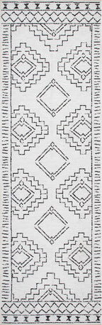 nuLOOM Noa Machine Washable Tribal Moroccan Runner Rug, 2' 6" x 8', Ivory, Rectangular, 0.1" Thick