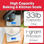 Brod & Taylor High Capacity Baking & Kitchen Scale (Weighs up to 33lbs/15kg of Ingredients), 1-Gram Precision, Five Unit Options, 5-Minute Display, Batteries Included