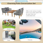 4-Piece, Outdoor Furniture with Loveseat, 2 Chairs and Table, Patio Conversation Set Deep Seating with Thick Backyard Porch Balcony, Zh-Dark Grey Cushion + Grey Rope