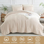 Twin Size Tufted Kids Comforter Set 6 Piece Beige Jacquard Tufts Embroidery Bedding Set for Boys Girls Bed in A Bag Quilt with 1 Comforter, 1 Flat Sheet, 1 Fitted Sheet, 1 Pillowcase and 2 Pillow Sham
