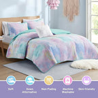 Intelligent Design Queen Quilt Set Boho Quilt Set, Watercolor Tie-Dye Coverlet Set, Casual & Trendy Quilted Lightweight Bedspread, All Season Bed Set, Shams, Cassiopeia, Full/Queen, Pink/Blue 4 Piece