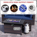 Patio Furniture Sectional Sofa Set 11PCS PE Rattan Swivel Rocking Chairs Patio Conversation Set w/43in Gas Fire Pit Table, Outdoor Furniture with 55000 BTU Propane Fire Pit, Navy Blue