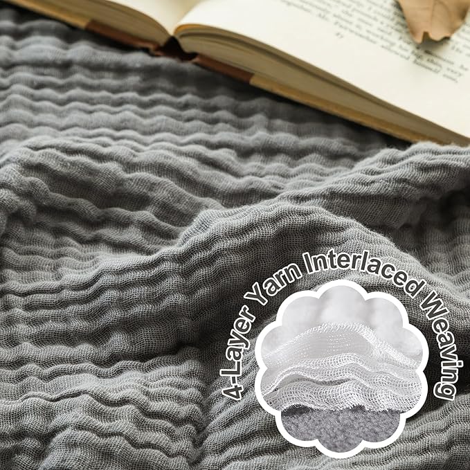 EMME Cotton Blanket Muslin Throw Blanket for Couch Breathable Gauze Blanket All Season Soft and Lightweight Muslin Blankets for Adults (Grey, 50"x70")