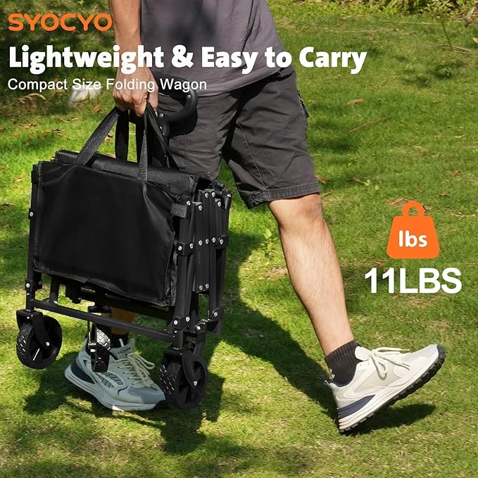 Collapsible Wagon Cart 220lbs Beach Foldable Wagon Lightweight & Portable Folding Utility Grocery Shopping Carts with Wheels for Shopping Garden and Sports