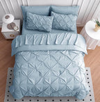 Lane Linen California King Comforter Set, 7 Piece Cal King Bed in a Bag, Pintuck Cal King Bedding Set, Soft Cali King Bed Set, Cal King Bed Comforter Set with Sheets, Pillowcases & Shams - French Blue