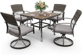 Pamapic 5 Piece Outdoor Dining Set, Rattan Outdoor Patio Furniture Set for Deck Backyard with Plastic-Wood Outdoor Dining Table, 4 Swivel Outdoor Dining Chairs and Removable Cushions (Gray)
