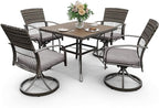 Pamapic 5 Piece Outdoor Dining Set, Rattan Outdoor Patio Furniture Set for Deck Backyard with Plastic-Wood Outdoor Dining Table, 4 Swivel Outdoor Dining Chairs and Removable Cushions (Gray)