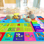 Kids Alphabet Play Game Rug - 7'x10' ABC Numbers and Shapes Educational Learning Toddler Carpet - Kids Room Playroom Classroom Kindergarten Activity Fun Soft Non-Slip Mat