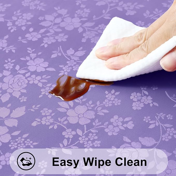Smiry Rectangle Waterproof Heavy Duty Vinyl Tablecloths, 60 x 84 Inch | Wipeable Washable Floral Embossed Table Cover for Kitchen and Dining Room, Indoor & Outdoor Use, Purple