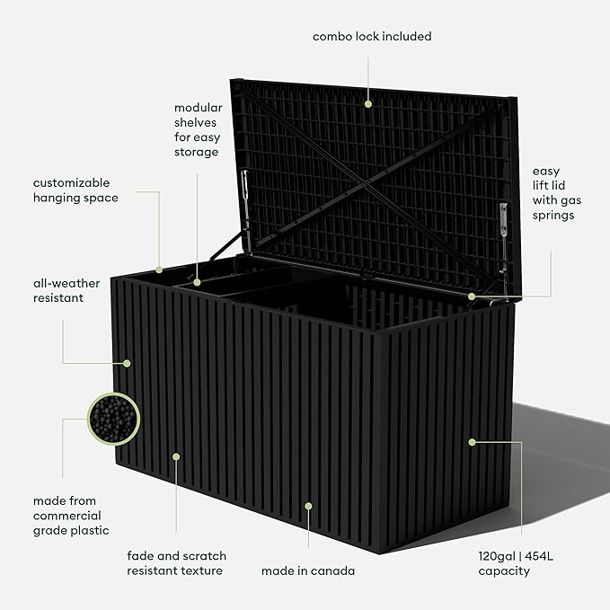 Veradek Everything Deck Box 120 Gallon | Lockable Storage Box and Organization for Patio Furniture, Outdoor Cushions, Throw Pillows, and Garden Tools