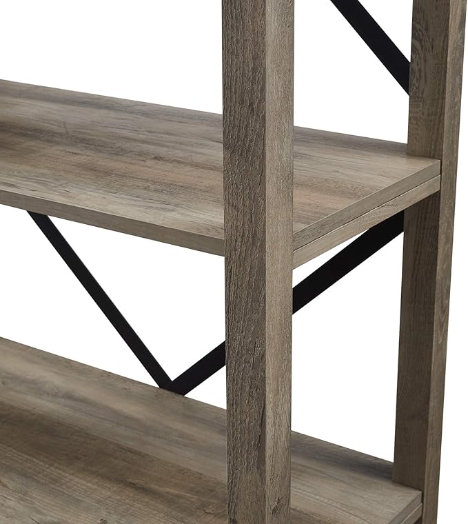 Walker Edison Andersen Urban Industrial Metal X Back 4 tier Bookshelf, 64 Inch, Grey Wash
