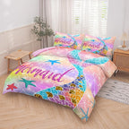 NINENINE Mermaid Bedding Sets 5PCS Twin Size Comforter Sets for Girls, Glitter Bedding Set Toddler Comforter Sets for Girls (1Comforter, 1Flat Sheet, 1Fitted Sheet, 2Pillowcases)