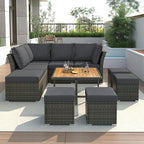 9 Pieces Outdoor Furniture All Weather Patio Sectional Sofa PE Wicker Modular Conversation Sets with Coffee Table and Storage Ottoman, Onesize, Ze-Black