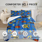 Axolotl Blue Excavator Bedding Full,3Pcs Boys Construction Comforter Set,Cartoon Machinery Truck Bedding Set for Boys Kids Children Teens Bedroom Decor Cars Quilt Set with 1 Comforter 2 Pillowcase