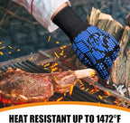 BBQ Gloves, Oven Gloves, 1472°F Extreme Heat Resistant Barbecue Gloves, Silicone Non-Slip Oven Mitts, Kitchen for Cooking, Grilling, and Baking