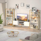 White Industrial Bookshelf, 6 Tier Tall Bookshelves Wood and Gold Metal Frame Standing Bookcase, Display Book Shelf with Adjustable Storage Shelves for Home Office, Living Room, Bed Room, White