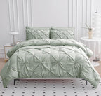LANE LINEN King Size Comforter Set, 7 Piece Bed in a Bag King Size Set, Pintuck King Bed Set, Soft King Bedding Set, Pinch Pleated King Size Comforter Set with Sheets, Pillowcases & Shams - Mineral