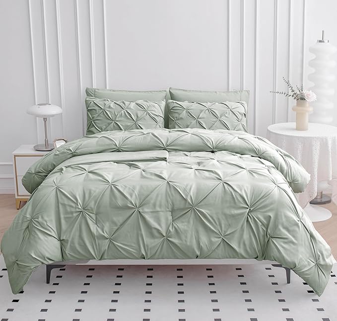 LANE LINEN Bed in a Bag Set for Split King Mattress, Soft 8 Piece Split King Bedding Set with 1 King Comforter, 1 King Size Flat Sheet, 2 Twin XL Fitted Sheets, 2 Pillowcases & 2 Shams - Mineral