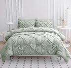 LANE LINEN Twin Comforter Set, 5 Piece Twin Bedding Sets, Ultra Soft Pintuck Twin Bed in a Bag Set with Down Alternative Comforter, Sheets, Pillowcase & Sham, Pinch Pleated Kids Bedding Set - Mineral