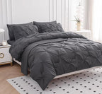 LANE LINEN King Size Comforter Set with Sheets, Pillowcases & Shams, 7 Piece Bed in a Bag Set King Size, Pintuck King Bed Comforter Set, Soft King Bedding Set, Pinch Pleated King Size Bed Set - Grey