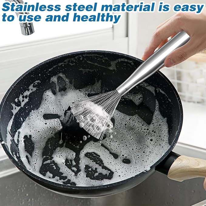2Pcs 304 Stainless Steel Pot Brushes, Stainless Steel Scrubber Tools Metal Cleaning Products Easy to Clean Suitable for Removing Kitchen Stains Gifts for Mom