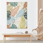 ICMOLYYENLO Boho Green Leaves Tapestry, Mid Century Abstract Tropical Palm Leaves Modern Minimalist Geometric Wall Hanging, Neutral Home Decor Art for Living Room Bedroom Dorm 50x60 Inch