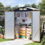 5x3 FT Outdoor Metal Storage Shed with Floor Frame, Double Door, 1 Clear Window, Tool Shed for Garden, Patio, Backyard Brown