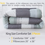 Andency Stripe Comforter Set King Size (104x90 Inch), 3 Pieces Mint Green Patchwork Striped Comforter, Soft Microfiber Down Alternative Comforter Bedding Set with Corner Loops
