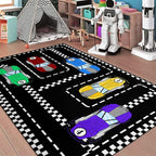 Car Rug Race Car Rug Car Track Rugs for Boys Race Track Carpet Race Car Track Rug Car Rug for Boys Room Car Rug Play Mat Car Carpet for Kids Rugs for Boys Bedroom,Black 4'×5'