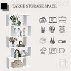 Yusong Bookshelf 5-Tier, Geometric Bookcase S Shaped Book Shelves for Bedroom, Modern Wood Decorative Display Shelf Book Case for Home Office, White