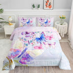 Datura home Watercolor Butterfly Comforter Bedding Set for Girls Kids Teens,Lightweight Colorful Floral Butterfly Printed Tie-dye with 2 Pillowcases(Watercolor Butterfly Twin),Butterfly Purple