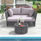 2-Piece Sunbed and Coffee Table, Patio Double Chaise Lounger Loveseat Daybed Outdoor Furniture Set for Backyard Poolside Lawn Balcony, Full, Ac-Grey