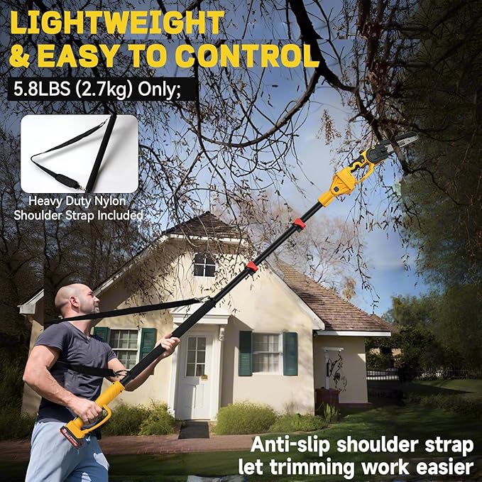 2-in-1 Cordless 8" Pole Saw & Mini Chainsaw Compatible with DeWALT 20V MAX Battery, Brushless 8 Inch & 6 Inch Telescoping Pole Chainsaw Combo Kit 15 Ft Max Reach for Tree Branches Pruning(Tool Only)