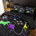 DORCAS Twin Size Gamer Comforter Set with Sheets for Boys,Game Console Black Bedding Set for Kids,6 Pieces Bedding Set Boys Colorful Graffiti Gaming Comforter,Sheets,Pillowcases (Black, Twin)
