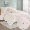 Callie Cotton Jacquard Weave Colorful Pom Pom Kids Comforter sets, Down Alternative Shabby Chic All Season Girls Bedding, Bedroom Decor, Full/Queen, Multi 5 Piece