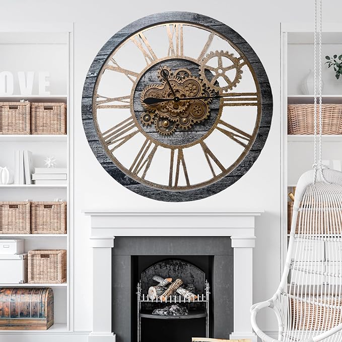 The Gears Clock 36'' Inch Real Moving Gear Wall Clock Vintage Industrial Oversized Rustic Farmhouse (Vintage Carbon Grey and Bronze)