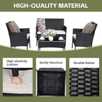 Patio Furniture Set,4 Piece Garden Conversation Set, Outdoor Wicker Rattan Table and Chairs, Black Patio Set, Sectional Sofa with Thick Cushion for Garden, Yard, or Porch (Black/Beige)