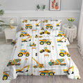 Axolotl Yellow Excavator Comforter Set Queen Size,Cartoon Excavator Bedding Set,Kids Machinery Truck Comforte Set,White Stripe Bedding Vehicle Car Decor for Kids Boys Teens,1 Quilt 2 Pillowcases