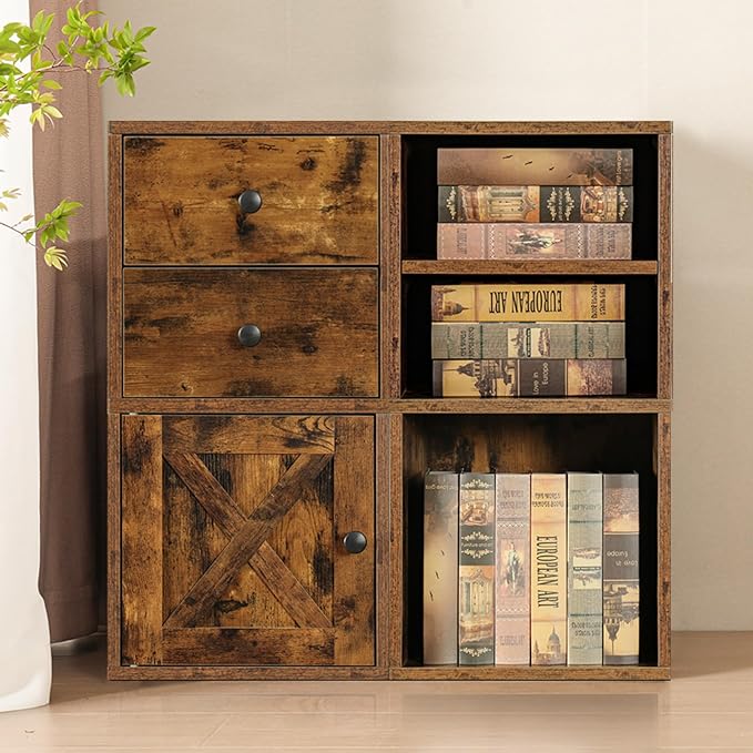 Magic DIY Cube Storage Organizer Stackable Cubes for Home Books Clothes Toy -Modular Cubby Storage System -Closet Organizer -Bookcase Closet (Antique brown, General Cube)