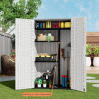 ZZM Resin Outdoor Storage Shed, 67 Cu.ft Vertical Resin Tool 4x6 FT Cabinet w/o Shelf for Garden, Patio, Backyard, All-Weather Outdoor Plastic Storage Clearance, Lockable with Floor (Light-White)