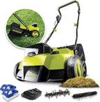 Sun Joe 24V-X2-DTS15 Scarifier and Dethatcher Kit, 5-Depth Positions, 15-inch, Brushless Motor, w/ 2 x 24-V 4.0-Ah Batteries and Dual Port Charger