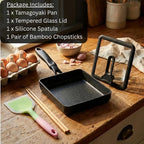 HAPPI STUDIO Tamagoyaki Pan - Japanese Egg Pan with Lid, Square 7x6 Inch | Japanese Omelette Pan For Rolled Omelets - Nonstick Tamago & Square Frying Pan, Induction Ready, Heat-resistant Handle